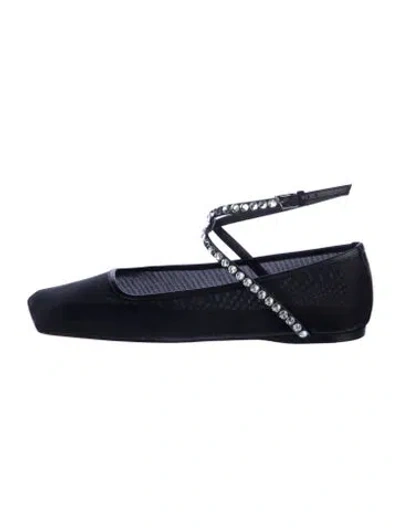 Pre-owned Amina Muaddi Ane Mesh Mesh Ballet Flats W/ Tags In Black
