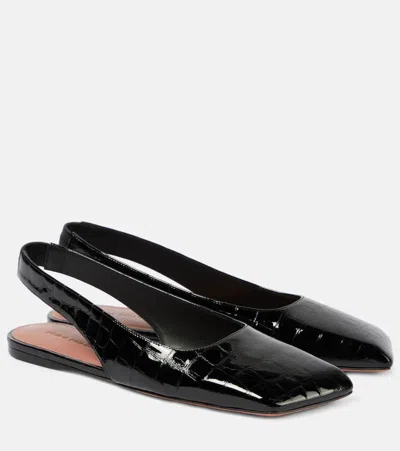 Amina Muaddi Ane Patent Leather Slingback Flats In Black