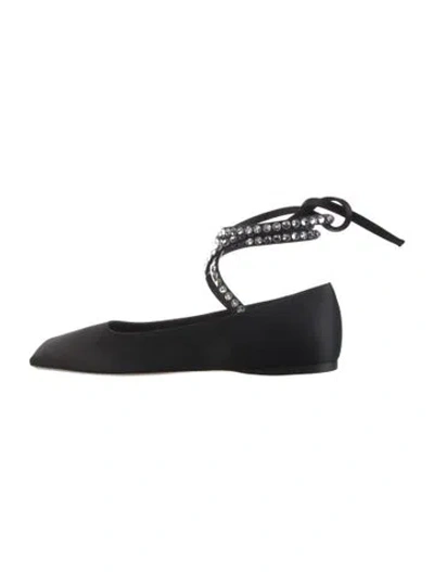 Pre-owned Amina Muaddi Ane Satin Ballet Flats In Black