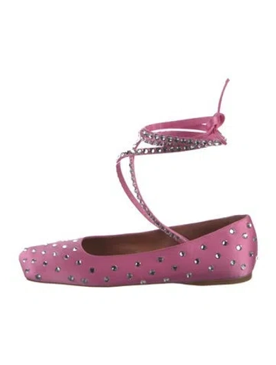 Pre-owned Amina Muaddi Ane Satin Flats In Pink