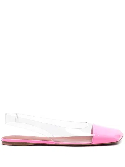 Amina Muaddi Pink Ane Slingback Leather Ballet Flats