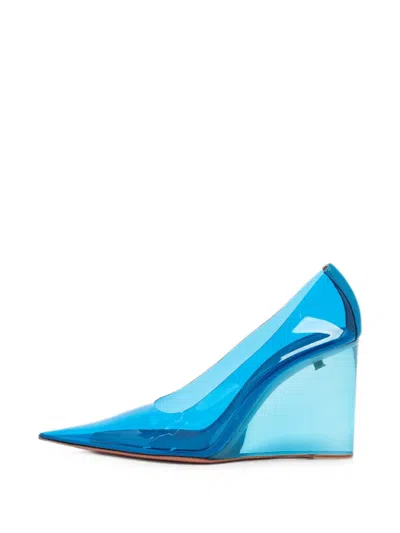 Pre-owned Amina Muaddi Ane Wedge Pumps In Blue