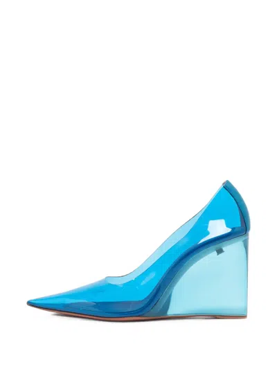 Pre-owned Amina Muaddi Ane Wedge Pumps In Blue