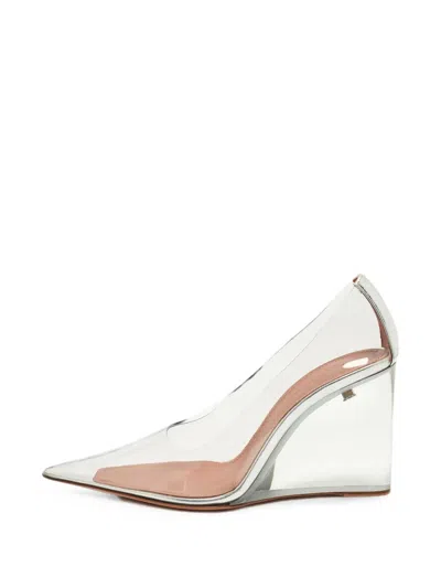 Pre-owned Amina Muaddi Ane Wedge Pumps In White