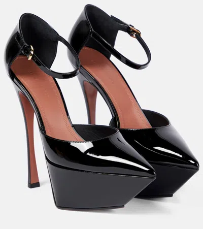 Amina Muaddi Angelica Patent Leather Platform Pumps In Black