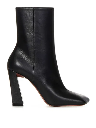 Amina Muaddi Leather Heel Ankle Boots In Black