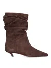 Amina Muaddi Pointed Toe Kitten Heel Slouchy Suede Boots In Multi