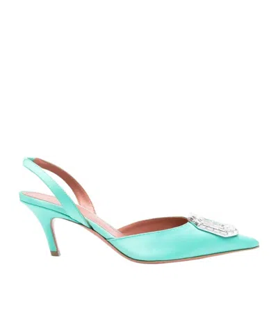 Amina Muaddi Ankle-wrap Mid-heel Pumps In Blue