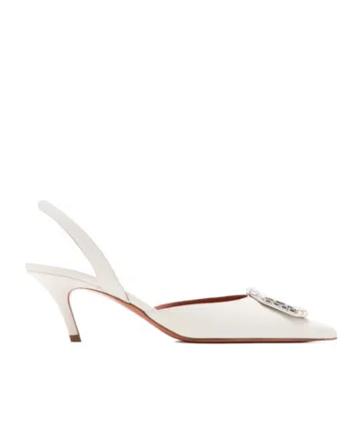 Amina Muaddi Ankle-wrap Mid-heel Shoes In White