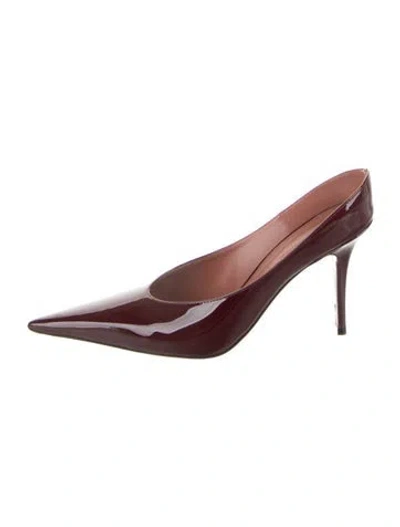 Pre-owned Amina Muaddi Anok 90 Patent Leather Mules In Burgundy