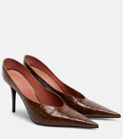 Amina Muaddi Anok Croc-effect Leather Pumps In Brown