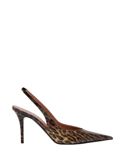 Amina Muaddi Anok Leopard-print Snake-effect Slingback Leather Heeled Sandals In Animal Print