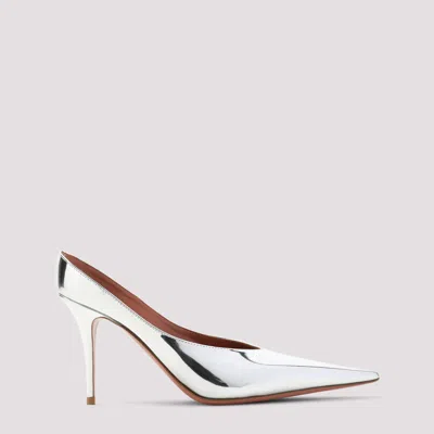 Amina Muaddi Anok Pointed Toe Mule In Mirror Silver