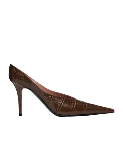 Amina Muaddi Anok Mule 90 Pointed-toe High Heels In Brown