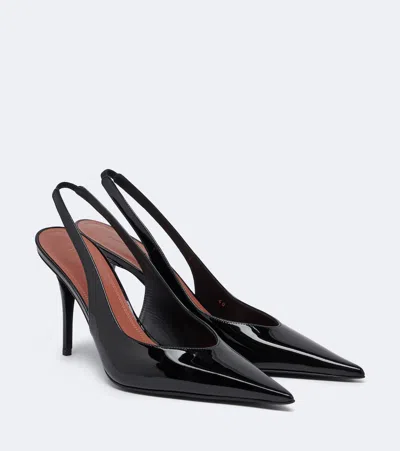 Amina Muaddi Anok Patent Leather Slingback Pumps In Black