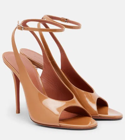 Amina Muaddi Anok Patent Leather Slingback Sandals In Brown
