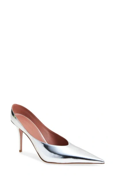 Amina Muaddi Anok Pointed Toe Mule In Mirror Silver