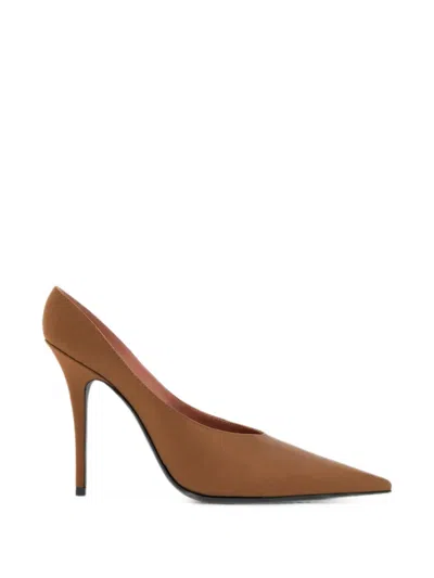 Amina Muaddi Anok Satin Pumps In Brown