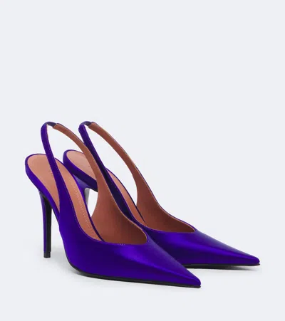 Amina Muaddi Anok Satin Slingback Pumps In Blue