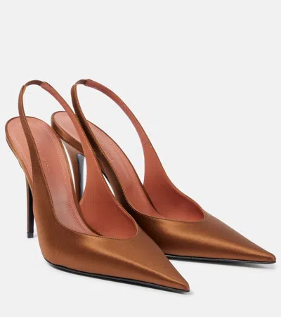 Amina Muaddi Anok Sling 105 Satin Slingback Pumps In Brown