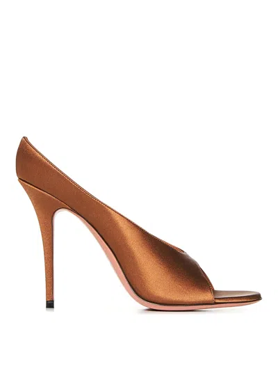 Amina Muaddi Anok Slipper 105 Mocha Satin Sandals In Brown