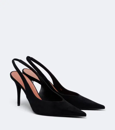 Amina Muaddi Anok Suede Slingback Pumps In Black