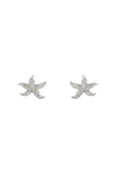 Amina Muaddi Astra Star Embellished Earrings In Silver