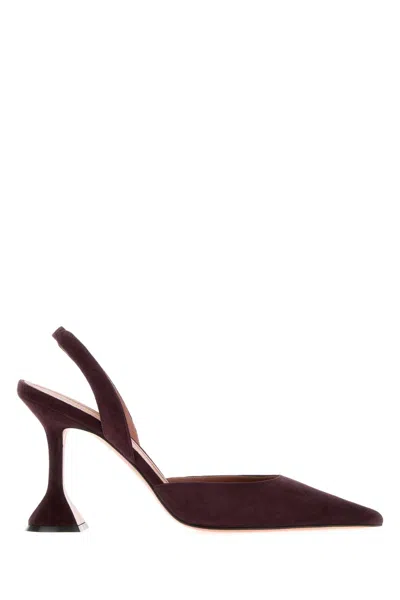 Amina Muaddi Aubergine Suede Holli Sling Pumps With 9.5 Cm Heel In Brown