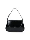 Amina Muaddi Leather Handbag With Curved Base And Reptile Motif Embossing In Black
