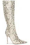 Amina Muaddi Patent Leather Barbara Boots 105 In Neutral