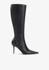 Amina Muaddi Pointed-toe Side-zip Leather Boots In Black