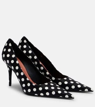 Amina Muaddi Barbara 90 Polka-dot Satin Pumps In Black