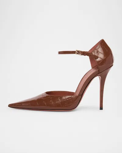 Amina Muaddi Barbara Croco Mary Jane Pumps In Croc Brown