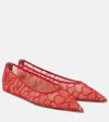 Amina Muaddi Barbara Lace Ballet Flats In Red