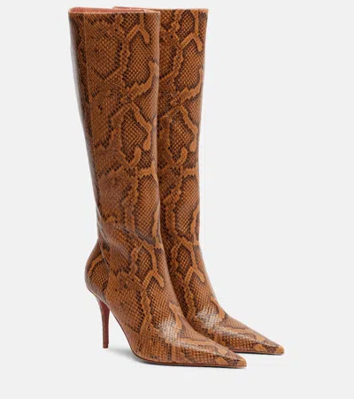 Amina Muaddi Barbara Snake-effect Knee Boots In Brown