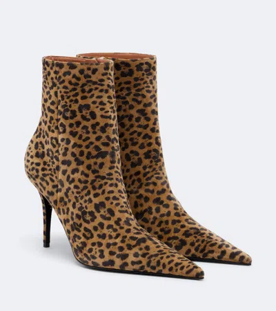 Amina Muaddi Barbara Leopard-print Suede Ankle Boots In Brown