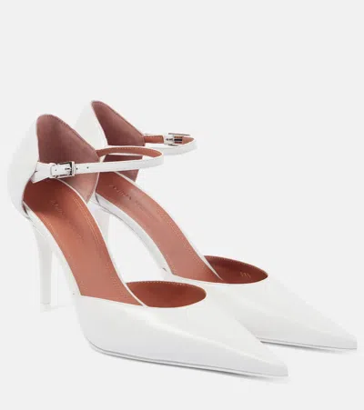Amina Muaddi Barbara Mary Jane Leather Pumps In White + Silver Buckle