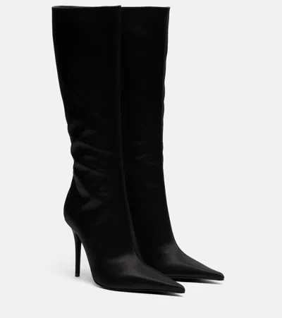Amina Muaddi Barbara Satin Knee-high Boots In Black