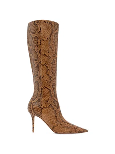 Amina Muaddi Barbara Snake-effect Boots In Animal Print