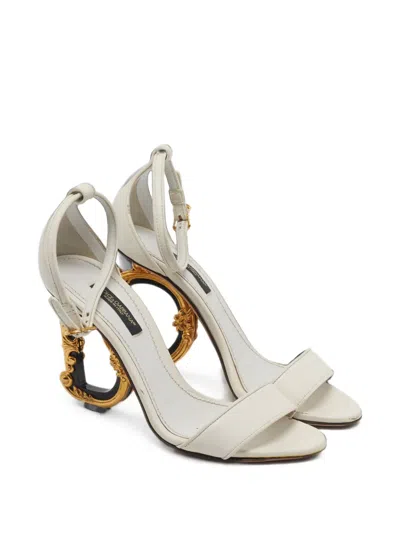 Pre-owned Amina Muaddi Baroque Dg Ankle-strap Sandals In White
