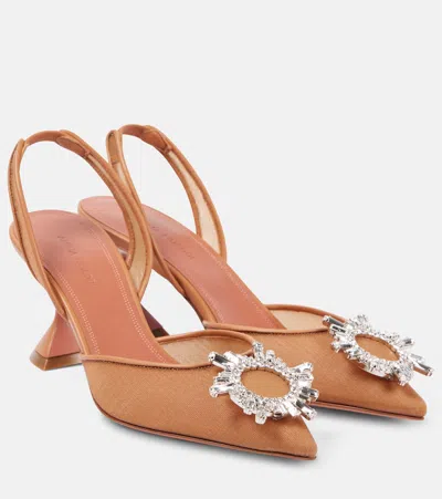 Amina Muaddi Begum 70 Embellished Mesh Slingback Pumps In Beige