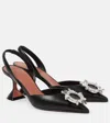 Amina Muaddi Begum Sling 70 Crystal Embellished Black Leather Pumps In Black