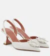 Amina Muaddi Jewel Embellished Leather Pumps In White