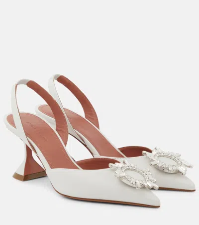 Amina Muaddi Begum 70 Leather Slingback Pumps In White