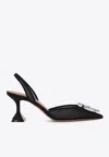 Amina Muaddi Pointed Toe Embellished Heel Sandals In Black