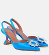 Amina Muaddi Begum Swarovski Crystal-embellished Satin Slingback Pumps In Blue
