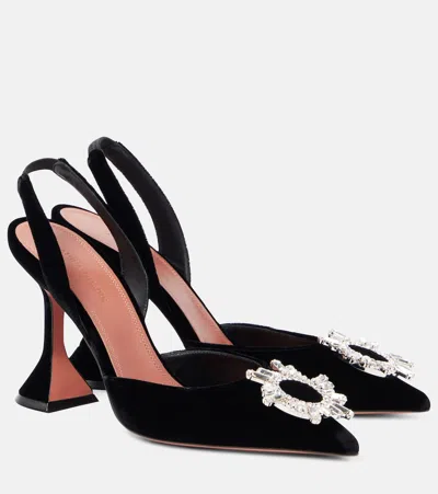 Amina Muaddi Begum 95 Embellished Velvet Slingback Pumps In Black