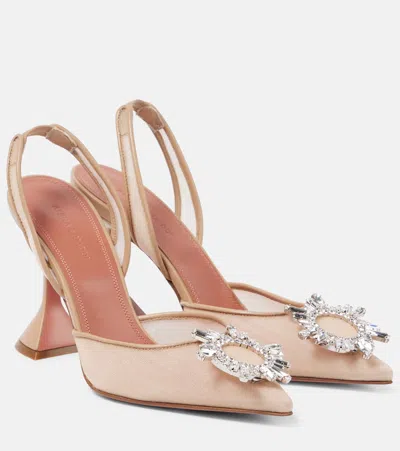 Amina Muaddi Begum 95 Mesh Slingback Pumps In Beige