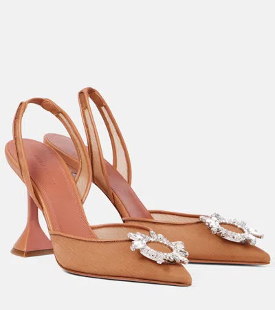 Amina Muaddi Begum 95 Satin Slingback Pumps In White