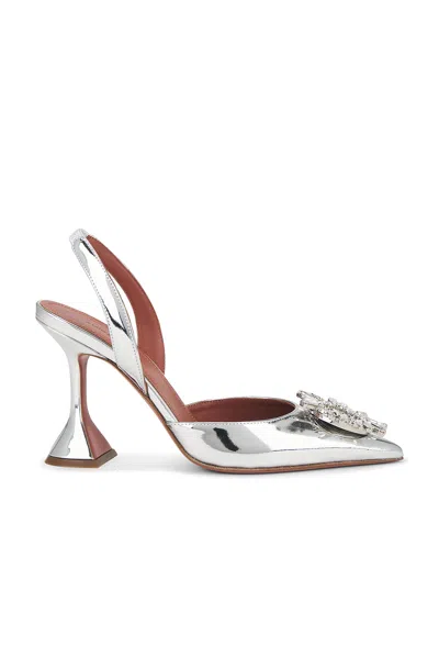 Amina Muaddi Begum 95 Mirrored Leather Slingback Pumps In Mirror Silver